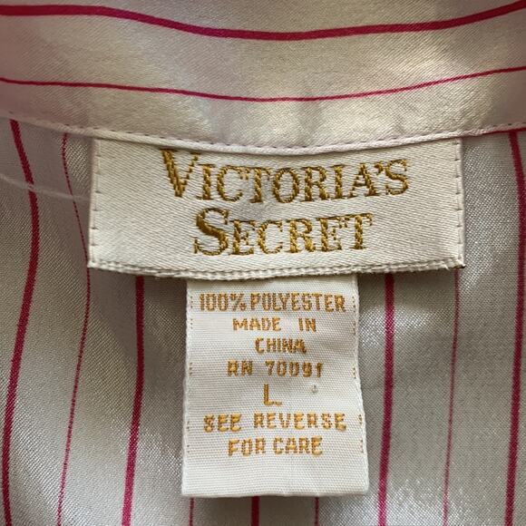 Vintage Gold Label Victoria’s Secret Button Front Nightgown White & Pink Striped - Picture 2 of 5